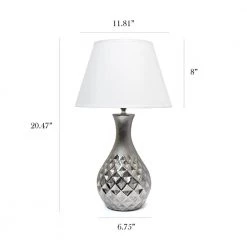 20.13 in. Juliet Ceramic Table Lamp with Metallic Silver Base and White Fabric Shade by Elegant Designs -JAZAVA Sales Store metallic silver elegant designs table lamps lt2041 msv 4f 1000