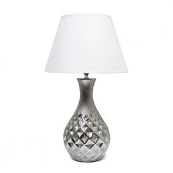 20.13 in. Juliet Ceramic Table Lamp with Metallic Silver Base and White Fabric Shade by Elegant Designs