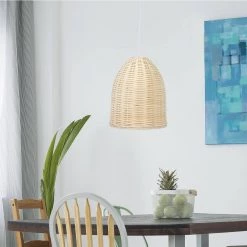 12 in. 1-Light Natural Elongated Coastal Dome Rattan Downlight Pendant by Elegant Designs -JAZAVA Sales Store natural elegant designs chandeliers pt1007 nat 44 1000