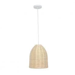 12 in. 1-Light Natural Elongated Coastal Dome Rattan Downlight Pendant by Elegant Designs