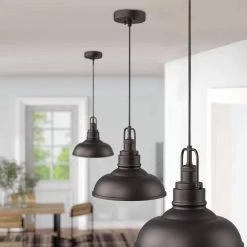 11 in. 1-Light Oil Rubbed Bronze Industrial Pendant Light with Metal Shade by JAZAVA -JAZAVA Sales Store oil rubbed bronze jazava chandeliers hd016 1 orb 44 1000