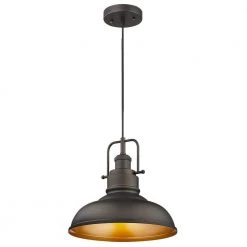 11 in. 1-Light Oil Rubbed Bronze Industrial Pendant Light with Metal Shade by JAZAVA
