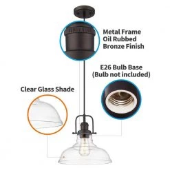 1-Light Oil Rubbed Bronze Finish Farmhouse Pendant Light with Clear Glass Shade by JAZAVA -JAZAVA Sales Store oil rubbed bronze jazava chandeliers hd4fy09 mpdm fa 1000