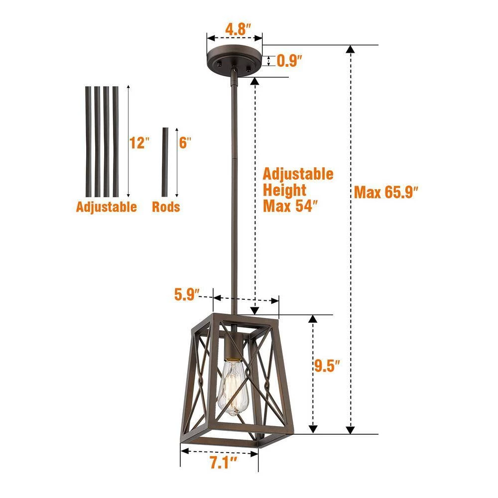 1-Light Farmhouse Oil Rubbed Bronze Finish Cage Pendant Light with Metal Shade by JAZAVA 4 1-Light Farmhouse Oil Rubbed Bronze Finish Cage Pendant Light with Metal Shade by JAZAVA - Image 4