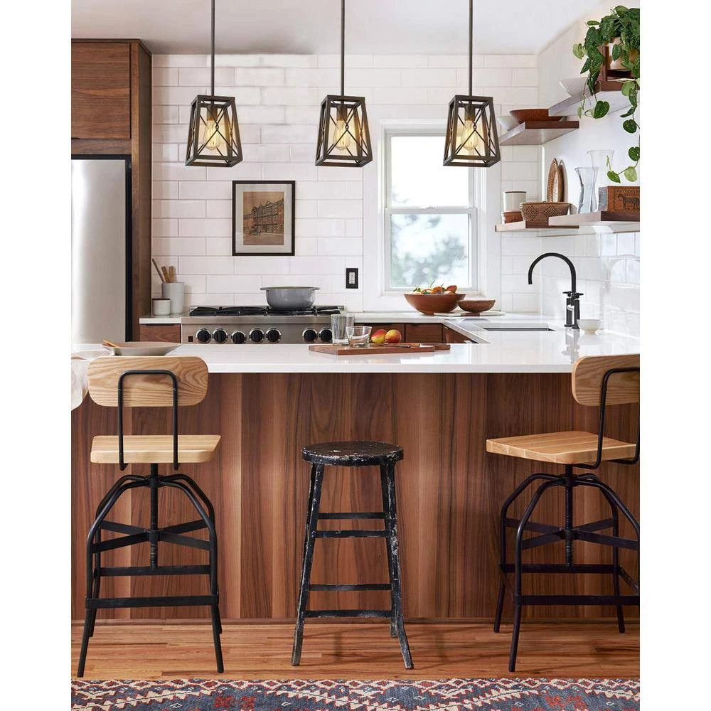 1-Light Farmhouse Oil Rubbed Bronze Finish Cage Pendant Light with Metal Shade by JAZAVA 3 1-Light Farmhouse Oil Rubbed Bronze Finish Cage Pendant Light with Metal Shade by JAZAVA - Image 3