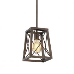 1-Light Farmhouse Oil Rubbed Bronze Finish Cage Pendant Light with Metal Shade by JAZAVA