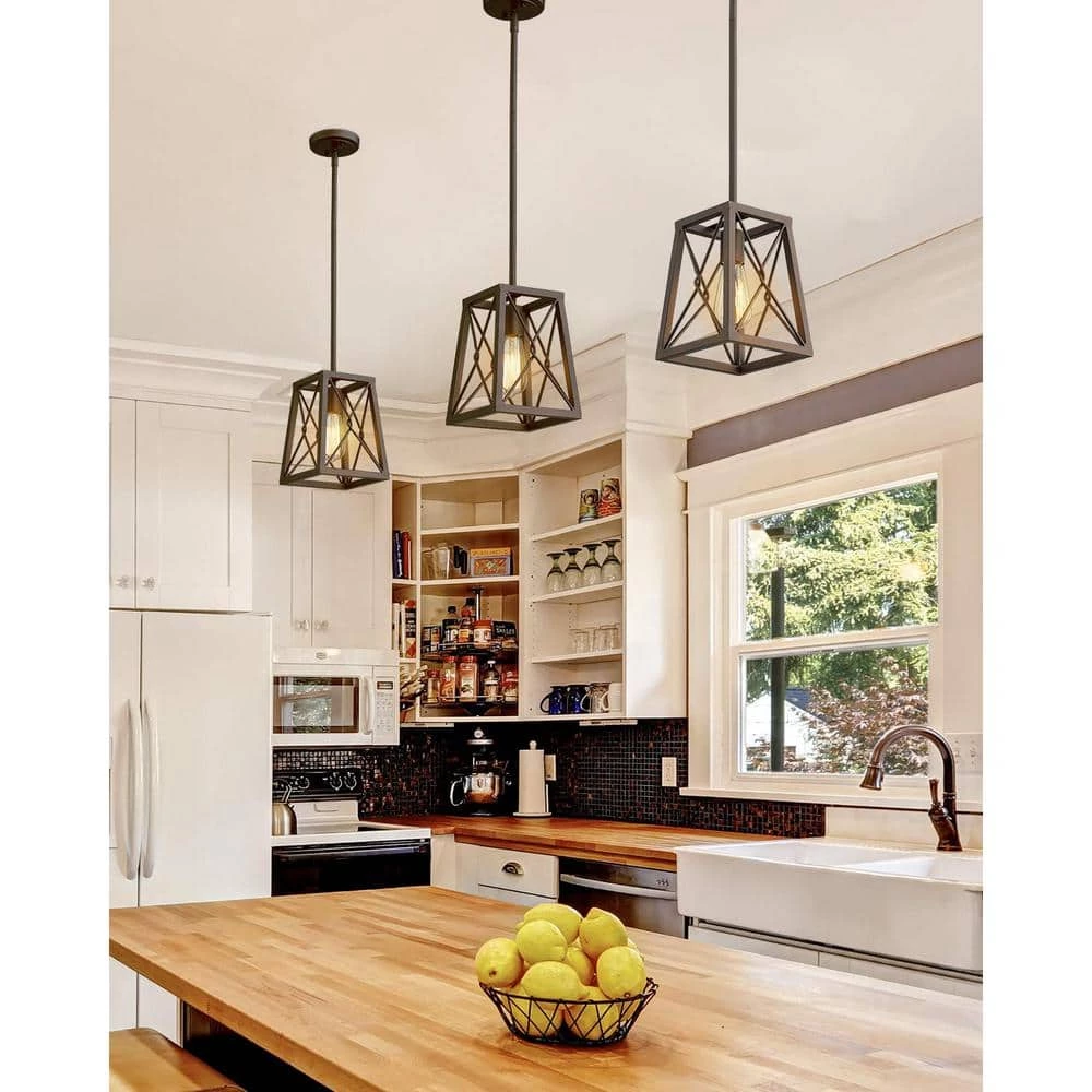 1-Light Farmhouse Oil Rubbed Bronze Finish Cage Pendant Light with Metal Shade by JAZAVA 2 1-Light Farmhouse Oil Rubbed Bronze Finish Cage Pendant Light with Metal Shade by JAZAVA - Image 2