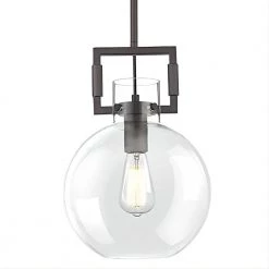 1-Light Globe Oil-Rubbed Bronze Glass Shade Pendant by JAZAVA