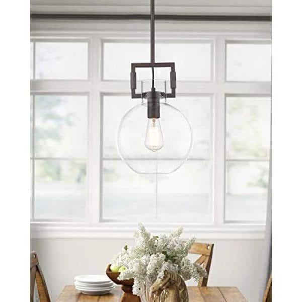 1-Light Globe Oil-Rubbed Bronze Glass Shade Pendant by JAZAVA 6 1-Light Globe Oil-Rubbed Bronze Glass Shade Pendant by JAZAVA - Image 6