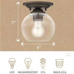 6 in. 1-Light Oil Rubbed Bronze Finish With Clear Glass Lampshade Semi-Flush Mount by JAZAVA -JAZAVA Sales Store oil rubbed bronze jazava flush mount lights hd4fh38 f orb fa 1000