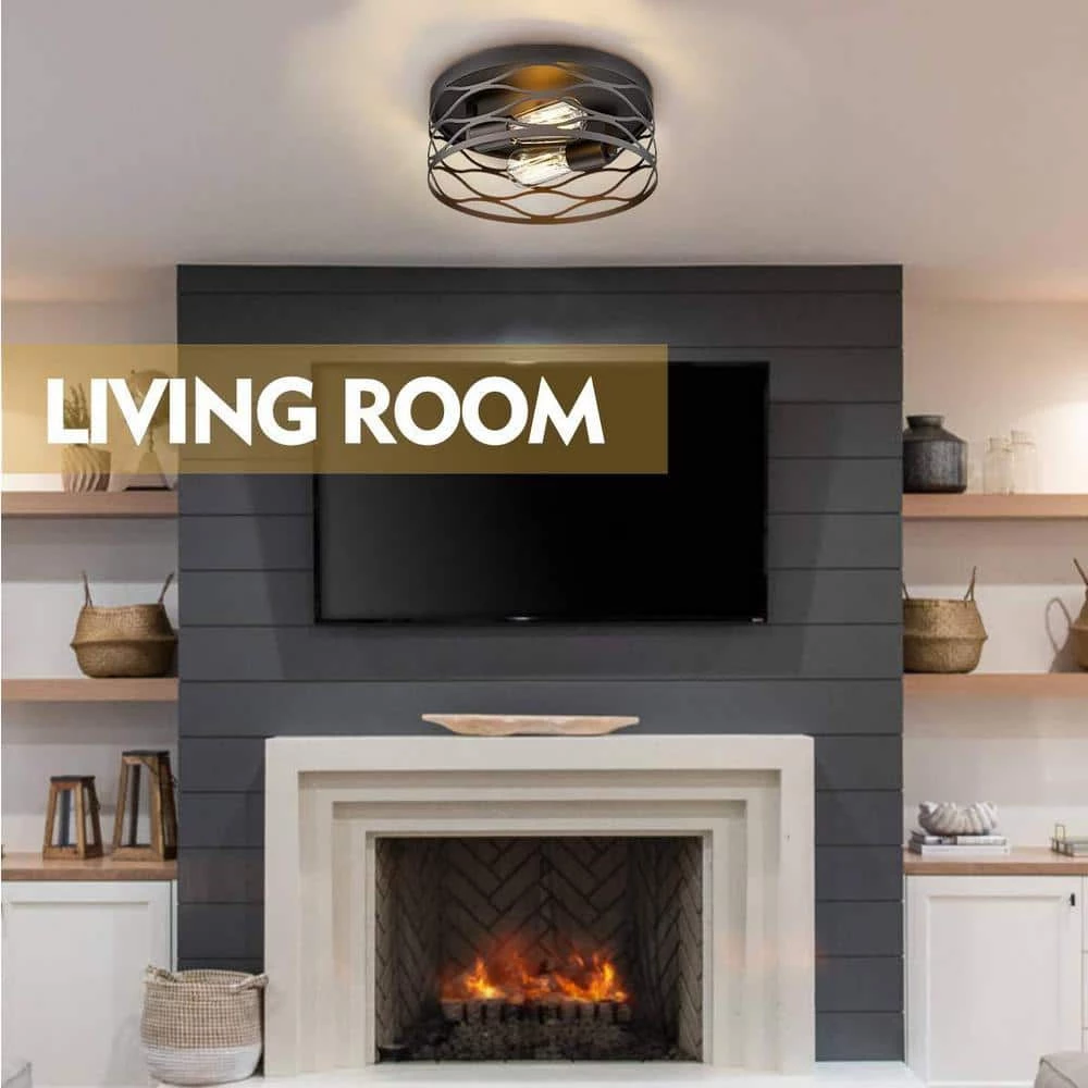 12 in. 2-Light Metal Cage Oil Rubbed Bronze Flush Mount by JAZAVA 5 12 in. 2-Light Metal Cage Oil Rubbed Bronze Flush Mount by JAZAVA - Image 5