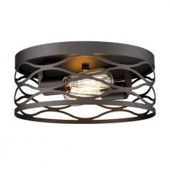 12 in. 2-Light Metal Cage Oil Rubbed Bronze Flush Mount by JAZAVA
