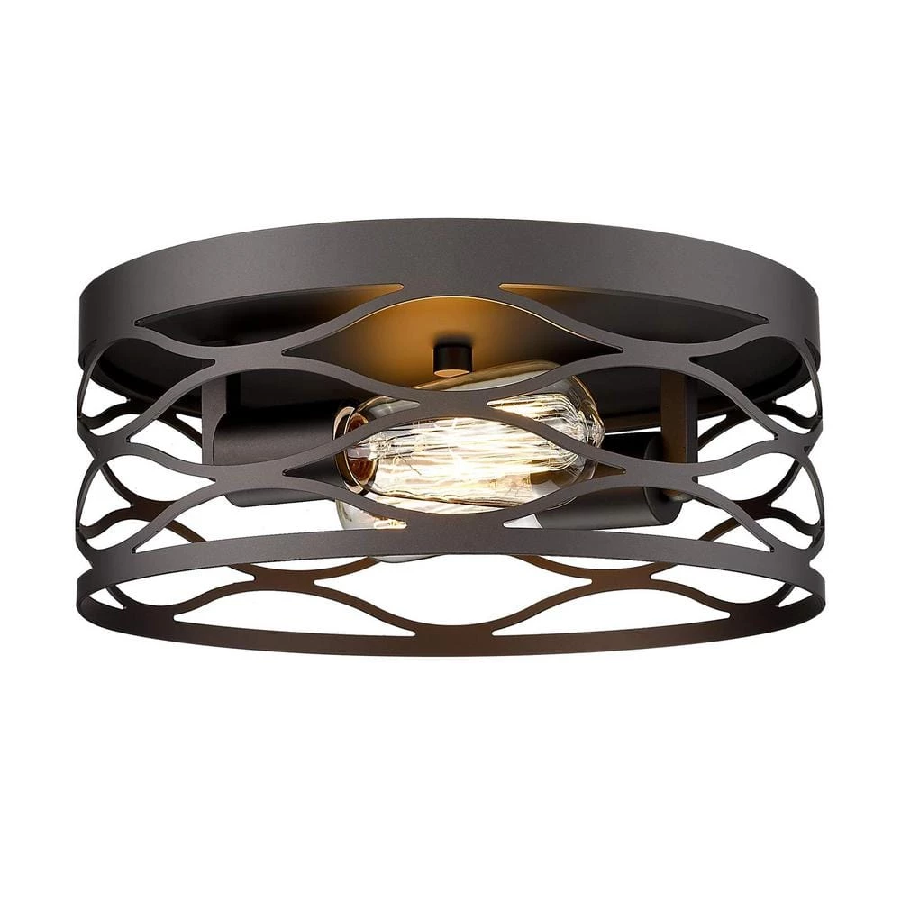 12 in. 2-Light Metal Cage Oil Rubbed Bronze Flush Mount by JAZAVA 1 12 in. 2-Light Metal Cage Oil Rubbed Bronze Flush Mount by JAZAVA