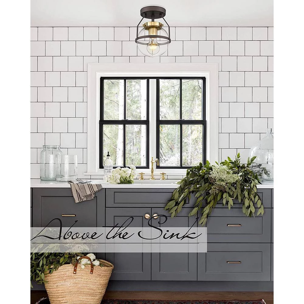 6.5 in. 1-Light Oil-Rubbed Bronze Gold Finish with Clear Globe Glass Shade Semi-Flush Mount by JAZAVA 7 6.5 in. 1-Light Oil-Rubbed Bronze Gold Finish with Clear Globe Glass Shade Semi-Flush Mount by JAZAVA - Image 7