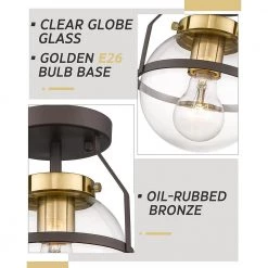 6.5 in. 1-Light Oil-Rubbed Bronze Gold Finish with Clear Globe Glass Shade Semi-Flush Mount by JAZAVA 10 6.5 in. 1-Light Oil-Rubbed Bronze Gold Finish with Clear Globe Glass Shade Semi-Flush Mount by JAZAVA -JAZAVA Sales Store oil rubbed bronze jazava flush mount lights hd5hzg58fdm 4f 1000