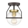 6.5 in. 1-Light Oil-Rubbed Bronze Gold Finish with Clear Globe Glass Shade Semi-Flush Mount by JAZAVA