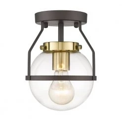 6.5 in. 1-Light Oil-Rubbed Bronze Gold Finish with Clear Globe Glass Shade Semi-Flush Mount by JAZAVA