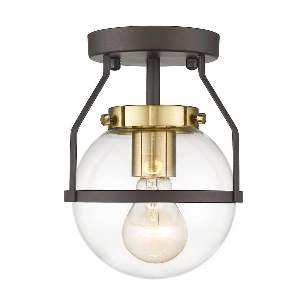 6.5 in. 1-Light Oil-Rubbed Bronze Gold Finish with Clear Globe Glass Shade Semi-Flush Mount by JAZAVA 1 6.5 in. 1-Light Oil-Rubbed Bronze Gold Finish with Clear Globe Glass Shade Semi-Flush Mount by JAZAVA