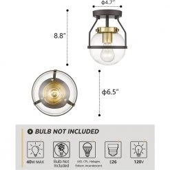 6.5 in. 1-Light Oil-Rubbed Bronze Gold Finish with Clear Globe Glass Shade Semi-Flush Mount by JAZAVA 9 6.5 in. 1-Light Oil-Rubbed Bronze Gold Finish with Clear Globe Glass Shade Semi-Flush Mount by JAZAVA -JAZAVA Sales Store oil rubbed bronze jazava flush mount lights hd5hzg58fdm c3 1000