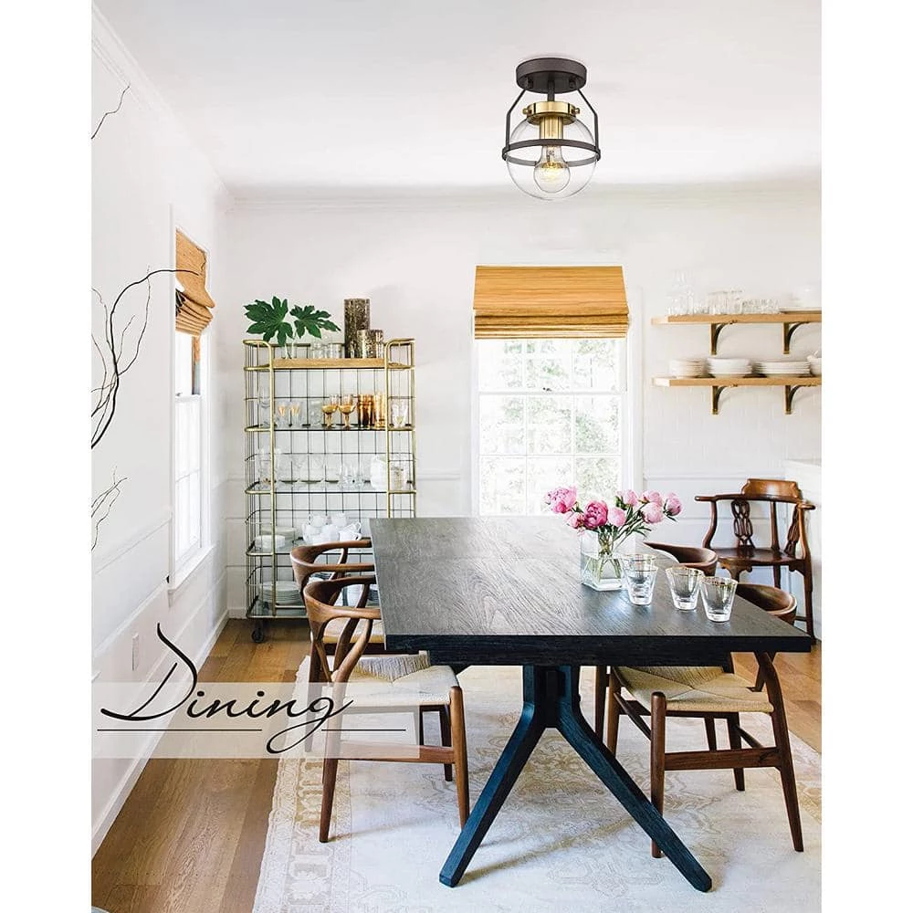 6.5 in. 1-Light Oil-Rubbed Bronze Gold Finish with Clear Globe Glass Shade Semi-Flush Mount by JAZAVA 2 6.5 in. 1-Light Oil-Rubbed Bronze Gold Finish with Clear Globe Glass Shade Semi-Flush Mount by JAZAVA - Image 2