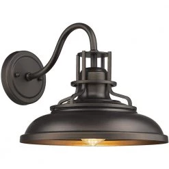 1-Light Oil Rubbed Bronze Gooseneck Hardwired Outdoor Barn Light Sconce by JAZAVA