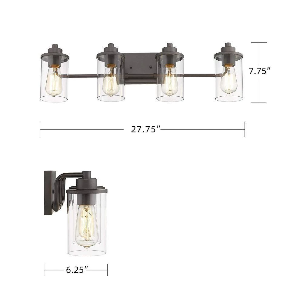 27 in. 4-Light Oil Rubbed Bronze Finish Vanity Light with Clear Glass Shade by JAZAVA 4 27 in. 4-Light Oil Rubbed Bronze Finish Vanity Light with Clear Glass Shade by JAZAVA - Image 4