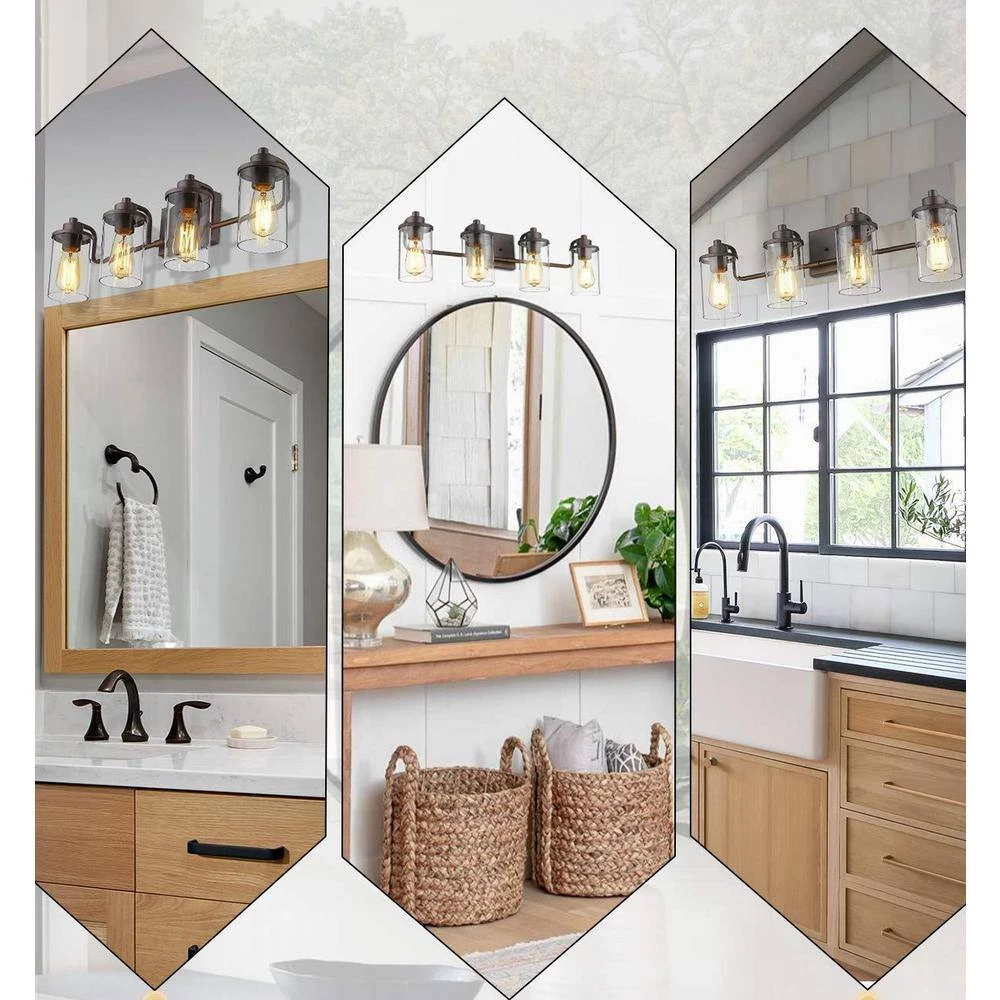 27 in. 4-Light Oil Rubbed Bronze Finish Vanity Light with Clear Glass Shade by JAZAVA 2 27 in. 4-Light Oil Rubbed Bronze Finish Vanity Light with Clear Glass Shade by JAZAVA - Image 2