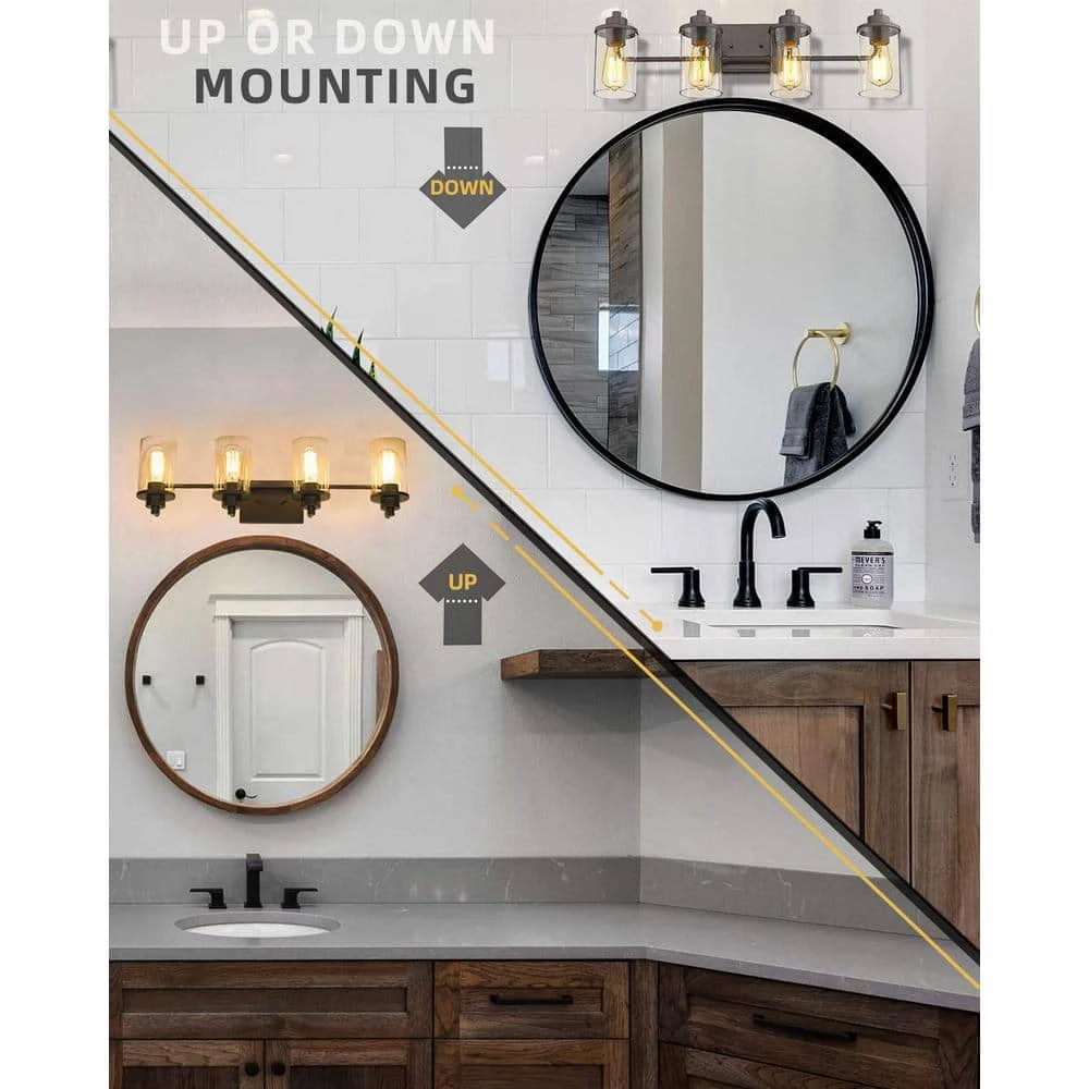 27 in. 4-Light Oil Rubbed Bronze Finish Vanity Light with Clear Glass Shade by JAZAVA 6 27 in. 4-Light Oil Rubbed Bronze Finish Vanity Light with Clear Glass Shade by JAZAVA - Image 6