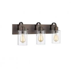 22 in. 3-Light Oil Rubbed Bronze Finish Vanity Light with Clear Glass Shade by JAZAVA