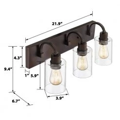 22 in. 3-Light Oil Rubbed Bronze Finish Vanity Light with Clear Glass Shade by JAZAVA -JAZAVA Sales Store oil rubbed bronze jazava vanity lighting hdyce237b 3wdm fa 1000