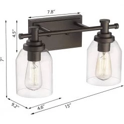15 in. 2-Light Oil Rubbed Bronze Vanity Light with Clear Glass Shade by JAZAVA -JAZAVA Sales Store oil rubbed bronze jazava vanity lighting hdzg33b 2worbdm 1f 1000