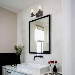 15 in. 2-Light Oil Rubbed Bronze Vanity Light with Clear Glass Shade by JAZAVA -JAZAVA Sales Store oil rubbed bronze jazava vanity lighting hdzg33b 2worbdm 4f 1000