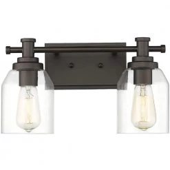 15 in. 2-Light Oil Rubbed Bronze Vanity Light with Clear Glass Shade by JAZAVA