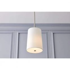Dorset 1-Light Polished Nickel Pendant with White Linen Shade by GLUCKSTEINELEMENTS -JAZAVA Sales Store polished nickel glucksteinelements chandeliers 39056 hbc 1f 1000