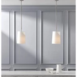 Dorset 1-Light Polished Nickel Pendant with White Linen Shade by GLUCKSTEINELEMENTS -JAZAVA Sales Store polished nickel glucksteinelements chandeliers 39056 hbc 31 1000