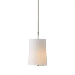 Dorset 1-Light Polished Nickel Pendant with White Linen Shade by GLUCKSTEINELEMENTS