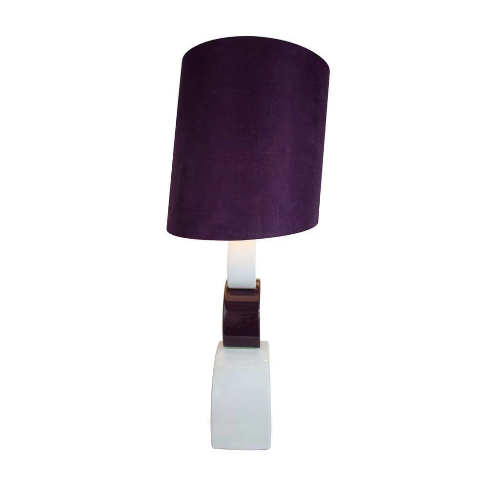 29 in. Purple and White Stacked Circle Ceramic Table Lamp with Asymmetrical Shade by Elegant Designs 3 29 in. Purple and White Stacked Circle Ceramic Table Lamp with Asymmetrical Shade by Elegant Designs - Image 3