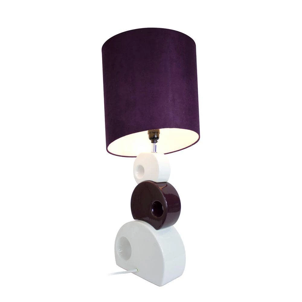 29 in. Purple and White Stacked Circle Ceramic Table Lamp with Asymmetrical Shade by Elegant Designs 2 29 in. Purple and White Stacked Circle Ceramic Table Lamp with Asymmetrical Shade by Elegant Designs - Image 2