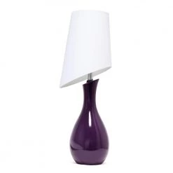 29 in. Curved Purple Ceramic Table Lamp with Asymmetrical White Shade by Elegant Designs