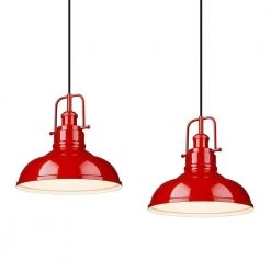 11 in. 1-Light Red standard Industrial Pendant Light with Metal Shade (2-Pack) by JAZAVA