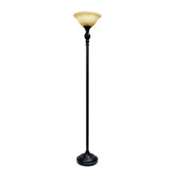 1-Light 71 in. Restoration Bronze Torchiere Floor Lamp with Marbelized Amber Glass Shade by Elegant Designs
