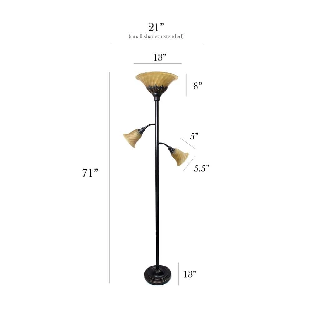 71 in. 3 Light Restoration Bronze Floor Lamp with Scalloped Glass Shades by Elegant Designs 4 71 in. 3 Light Restoration Bronze Floor Lamp with Scalloped Glass Shades by Elegant Designs - Image 4