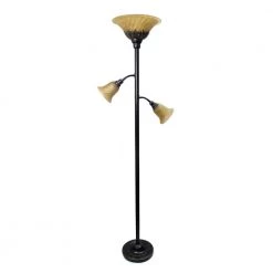 71 in. 3 Light Restoration Bronze Floor Lamp with Scalloped Glass Shades by Elegant Designs