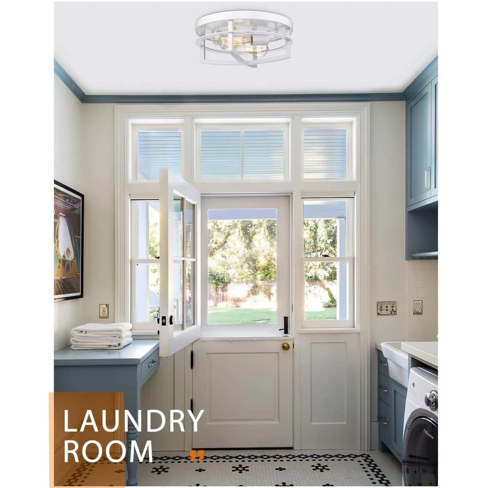 13 in. 2-Light White Flush Mount Ceiling Light Fixtures for Kitchen Bedroom Hallway by JAZAVA 4 13 in. 2-Light White Flush Mount Ceiling Light Fixtures for Kitchen Bedroom Hallway by JAZAVA - Image 4