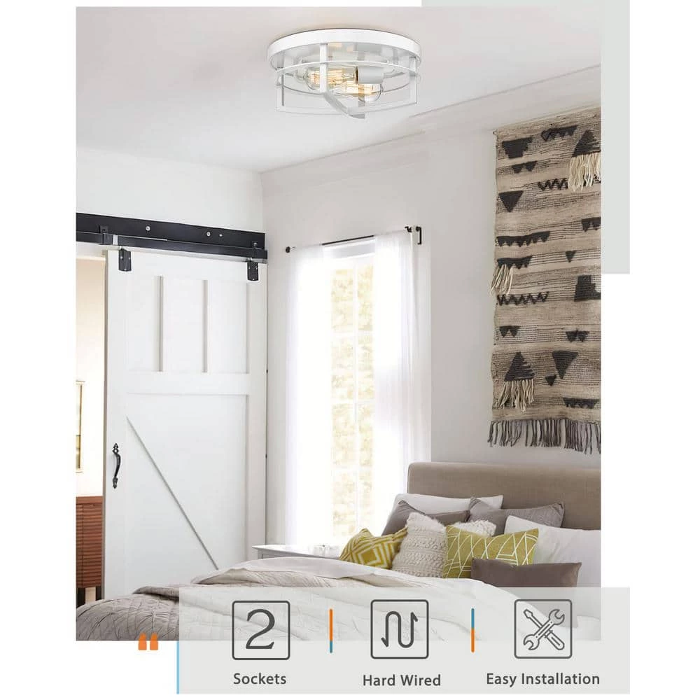 13 in. 2-Light White Flush Mount Ceiling Light Fixtures for Kitchen Bedroom Hallway by JAZAVA 5 13 in. 2-Light White Flush Mount Ceiling Light Fixtures for Kitchen Bedroom Hallway by JAZAVA - Image 5