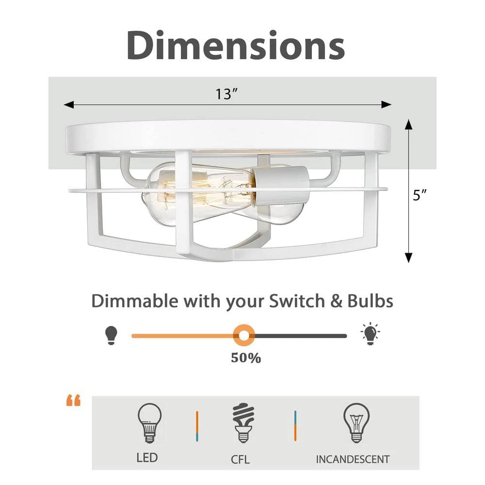 13 in. 2-Light White Flush Mount Ceiling Light Fixtures for Kitchen Bedroom Hallway by JAZAVA 2 13 in. 2-Light White Flush Mount Ceiling Light Fixtures for Kitchen Bedroom Hallway by JAZAVA - Image 2