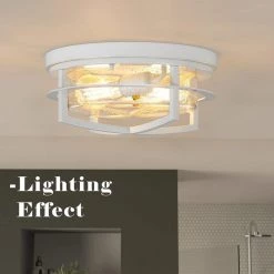 13 in. 2-Light White Flush Mount Ceiling Light with Seeded Glass by JAZAVA -JAZAVA Sales Store white jazava flush mount lights hdzw17 f whdm 31 1000