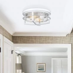 13 in. 2-Light White Flush Mount Ceiling Light with Seeded Glass by JAZAVA -JAZAVA Sales Store white jazava flush mount lights hdzw17 f whdm 44 1000