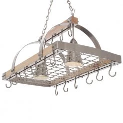 2-Light Brushed Nickel Accents Kitchen Wood Pot Rack with Downlights by Elegant Designs -JAZAVA Sales Store wood and brushed nickel elegant designs chandeliers pr1001 wod 40 1000