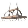 2-Light Brushed Nickel Accents Kitchen Wood Pot Rack with Downlights by Elegant Designs
